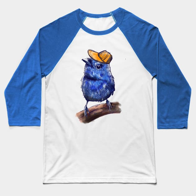 Birdy Blue Tit Baseball T-Shirt by JuicyCreations